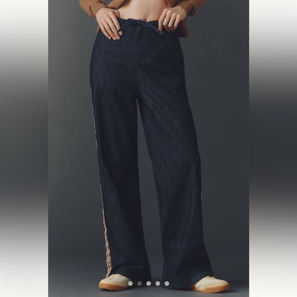 Maeve Pants - Maeve Anthropologie Wide Leg Pants Size Medium Dark Wash Pull On Striped